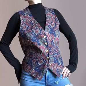 Vintage navy and brown paisley vest